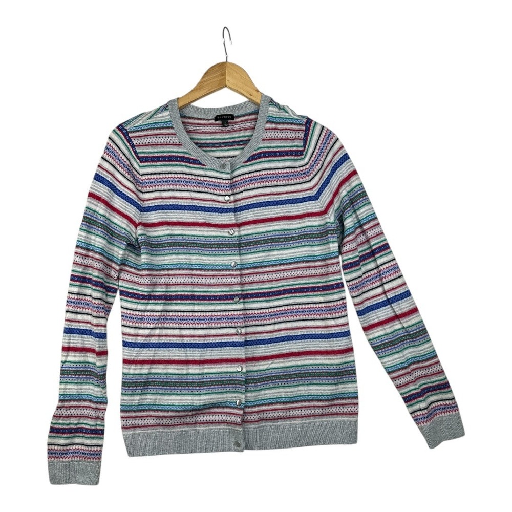 Talbots Gray-Trim Multistripe Snap Cardigan